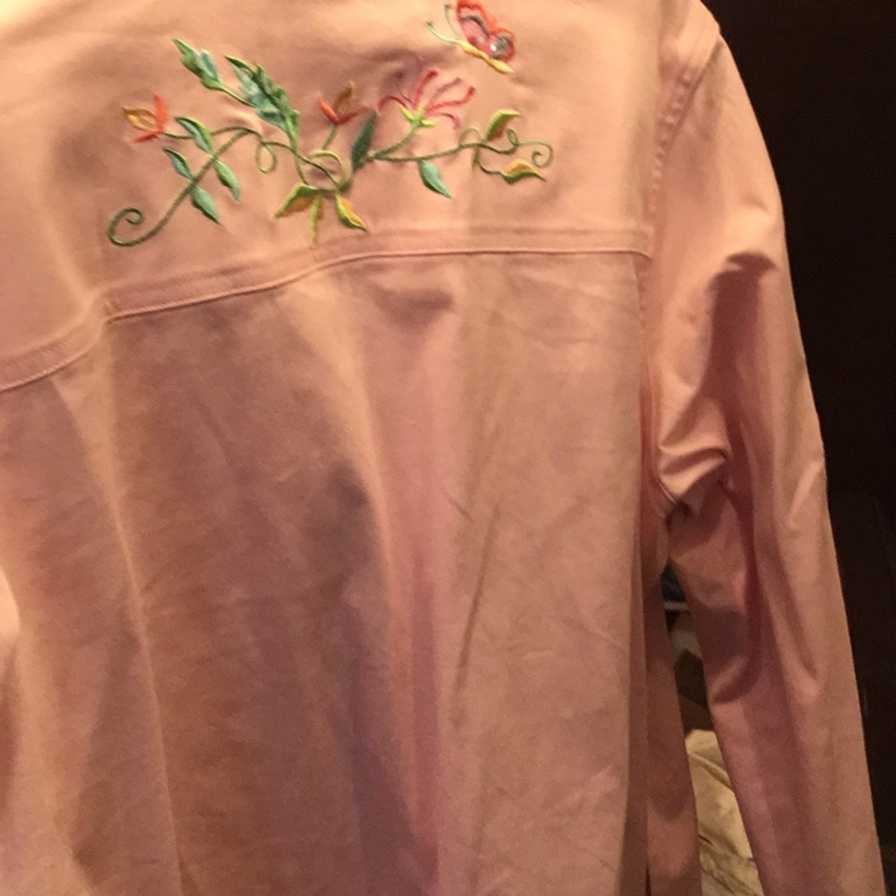Pink embroider jean jacket  SIZE 1X EUC - Picture 6 of 7